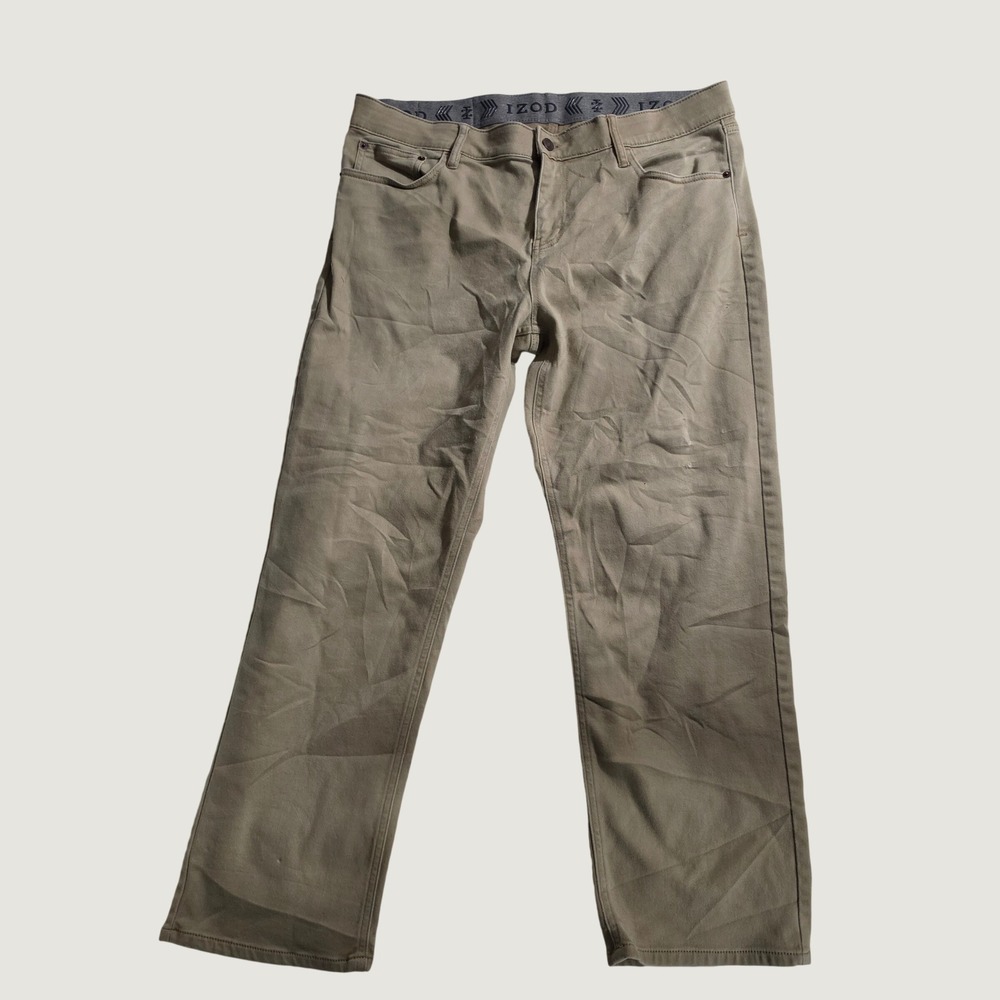 IZOD Regular Fit Khaki Tan Jeans Mens 38x30 Straight Leg Stretch 1482703